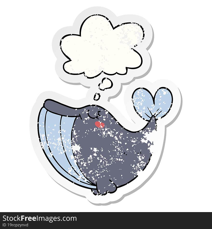 cartoon whale and thought bubble as a distressed worn sticker