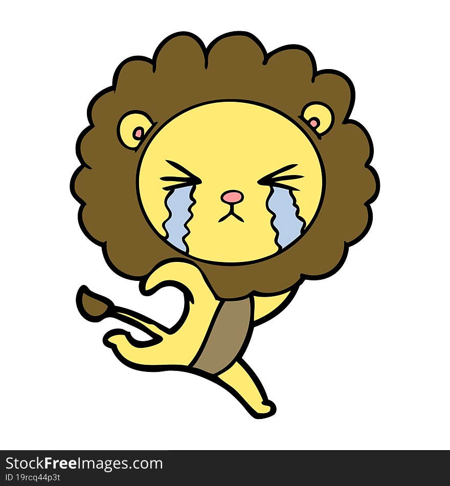 cartoon crying lion running away. cartoon crying lion running away