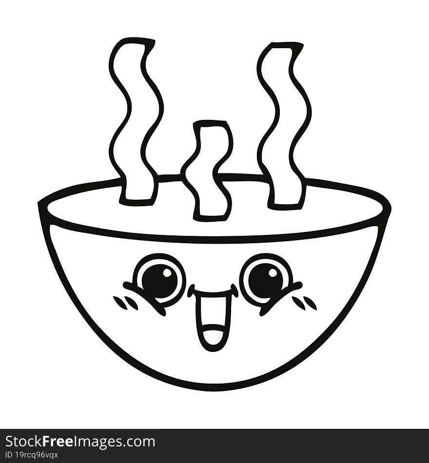 line drawing cartoon bowl of hot soup