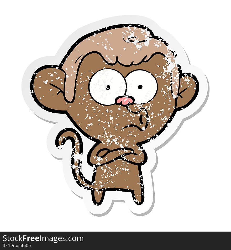 distressed sticker of a cartoon hooting monkey