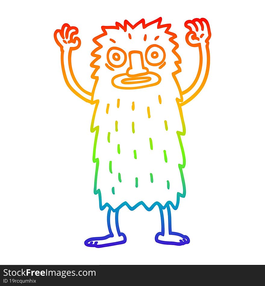 Rainbow Gradient Line Drawing Cartoon Bigfoot Creature