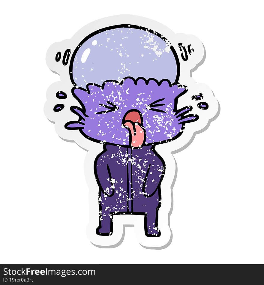 Distressed Sticker Of A Weird Cartoon Alien