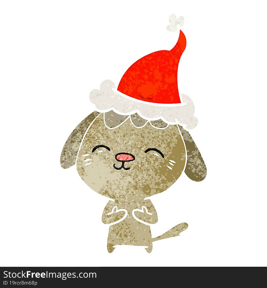 Happy Retro Cartoon Of A Dog Wearing Santa Hat