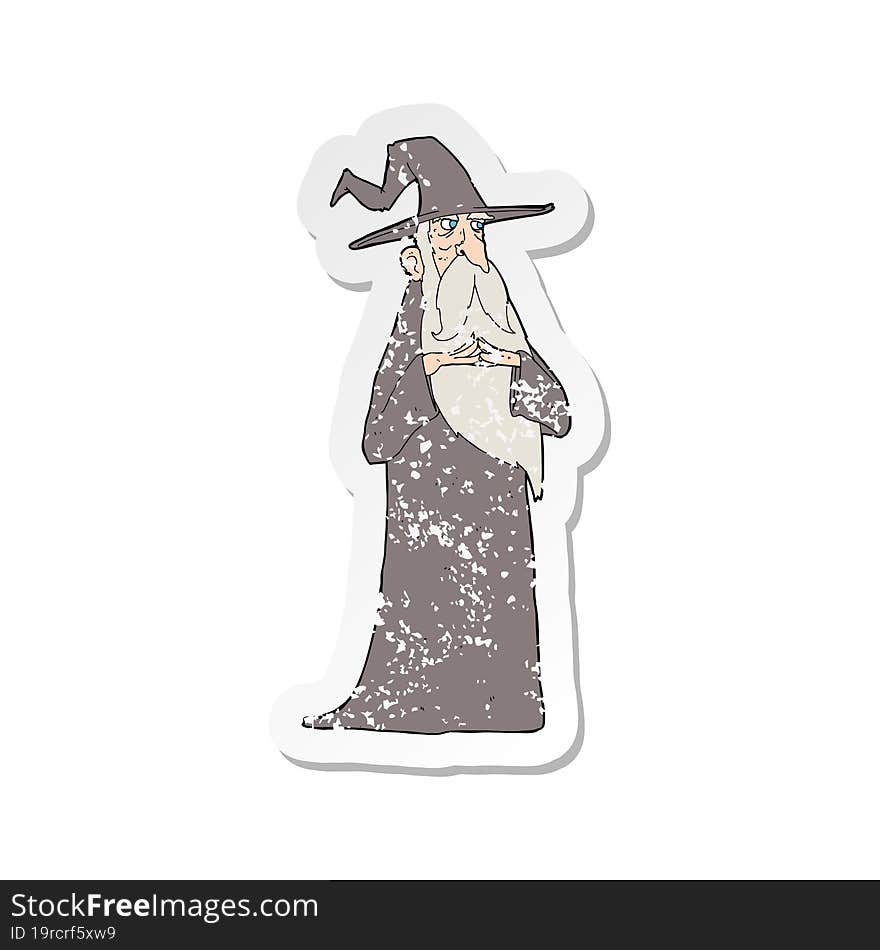 retro distressed sticker of a cartoon old wizard