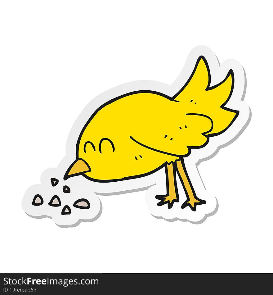 sticker of a cartoon bird pecking seeds