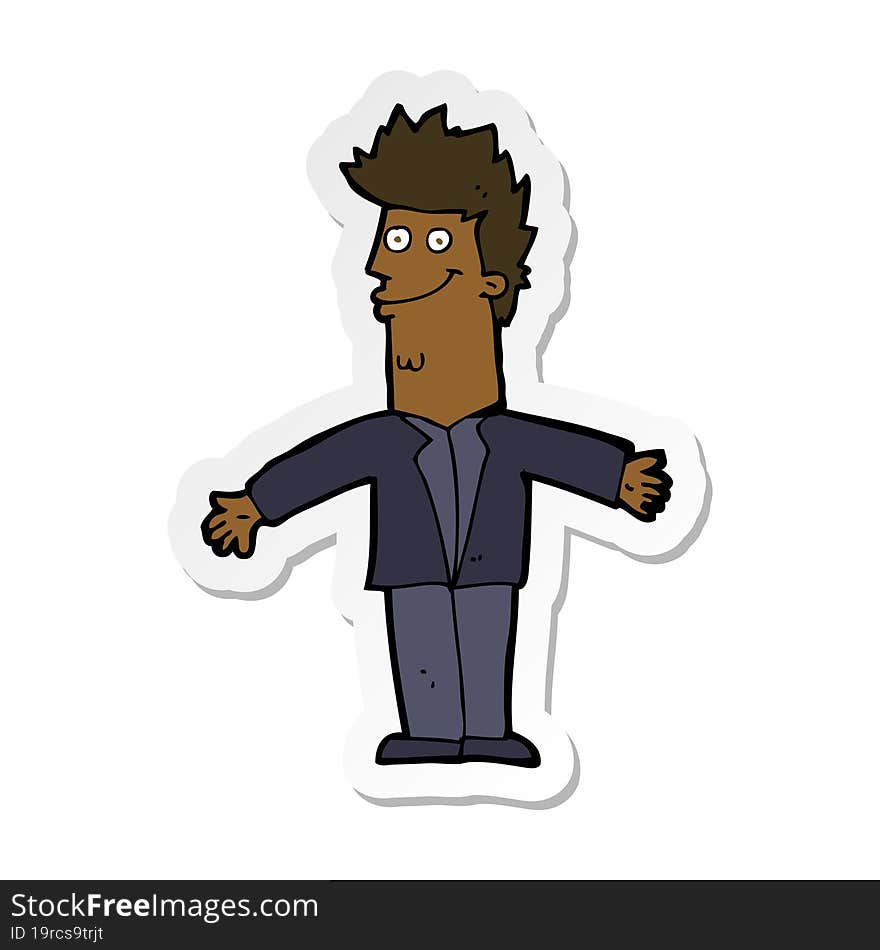 sticker of a cartoon happy man with open arms