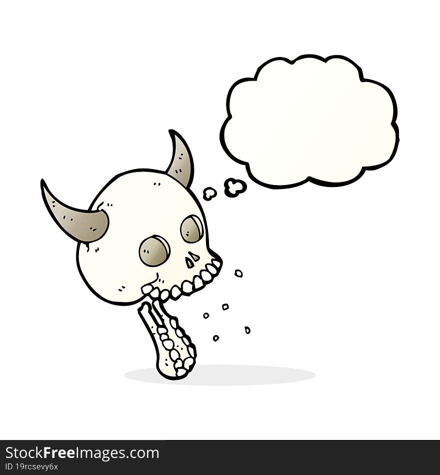 cartoon spooky skull with thought bubble