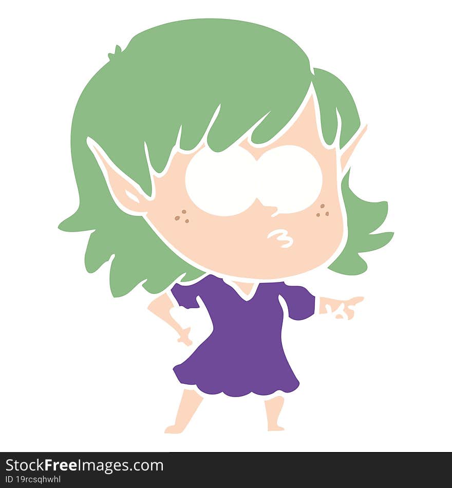 flat color style cartoon elf girl staring