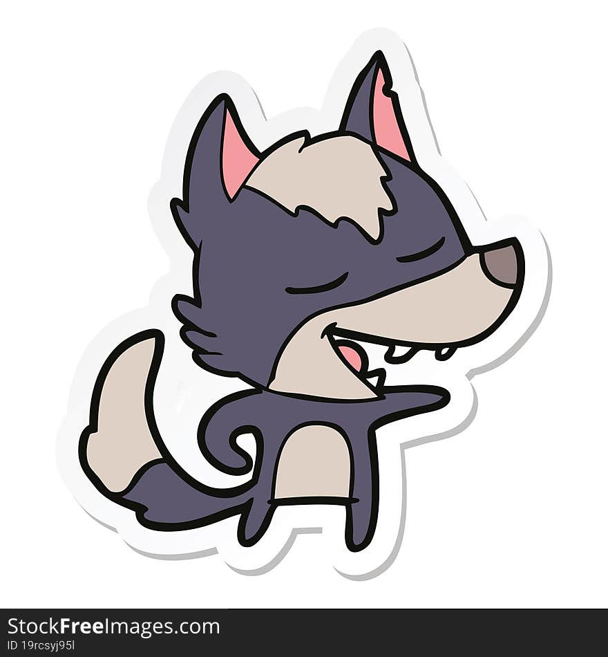 sticker of a cartoon wolf laughing