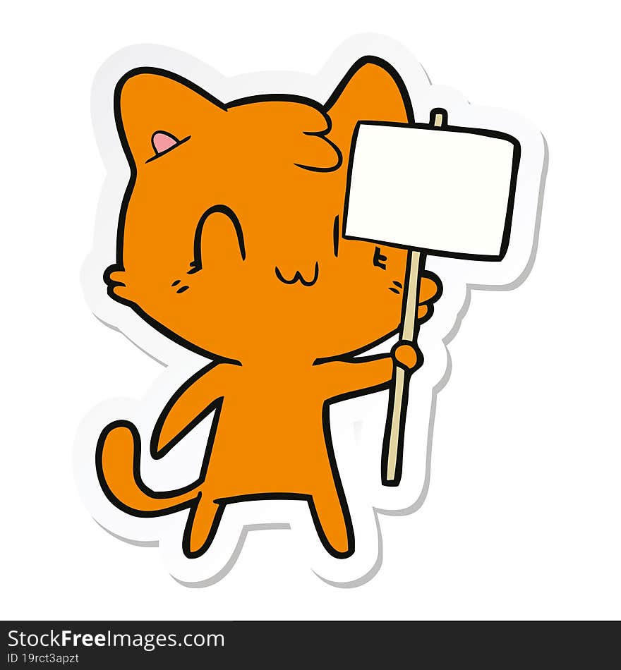 sticker of a cartoon happy cat with blank sign