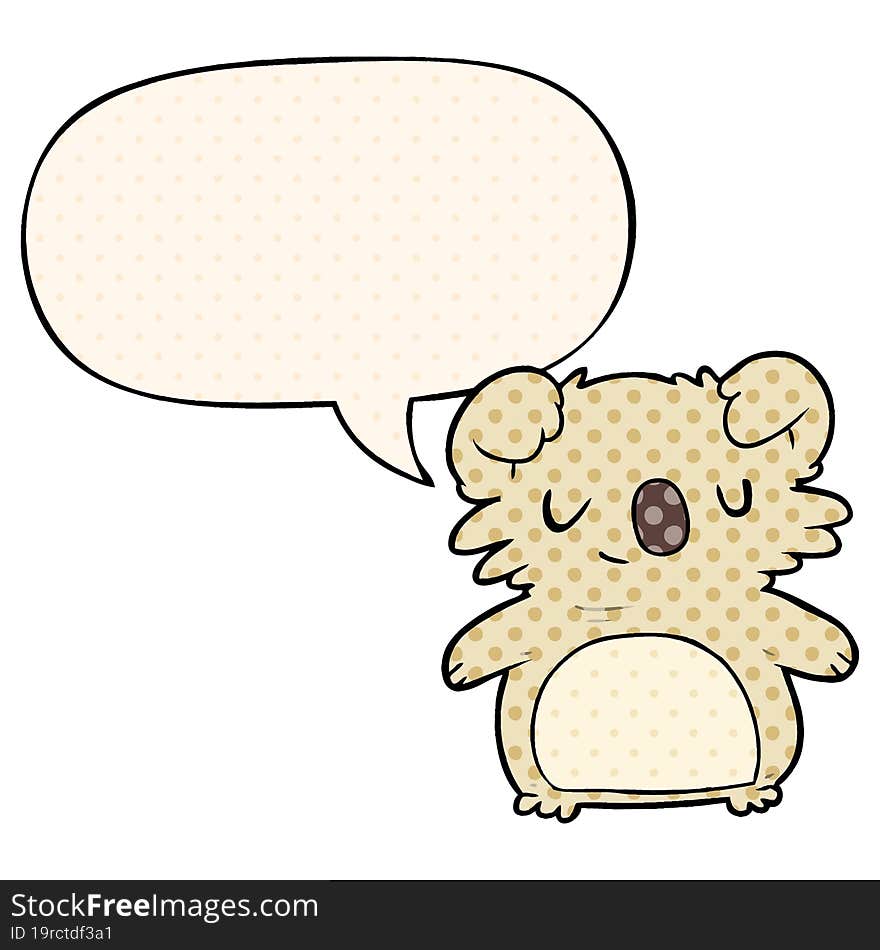 cute cartoon koala and speech bubble in comic book style