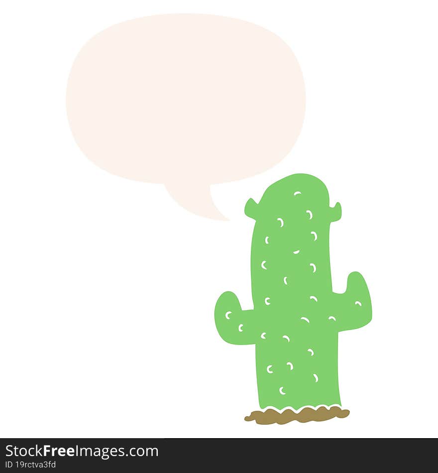 cartoon cactus and speech bubble in retro style