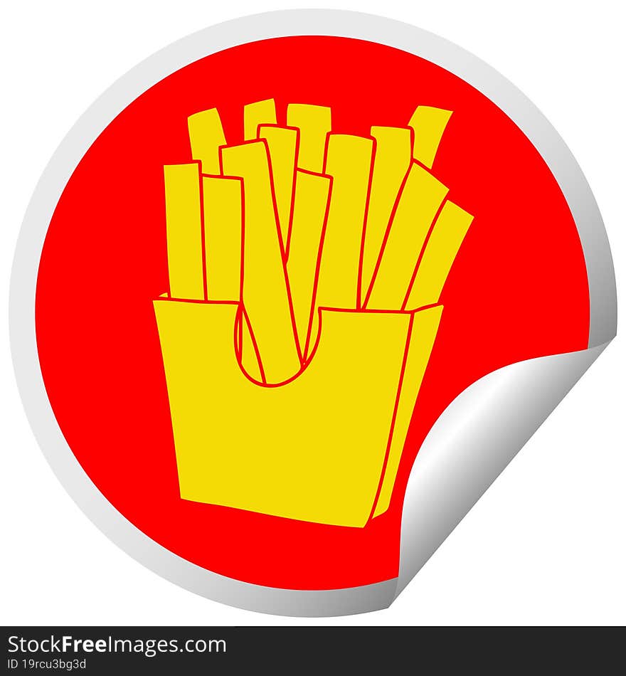 quirky circular peeling sticker cartoon french fries