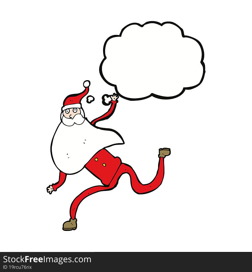 cartoon running santa with thought bubble