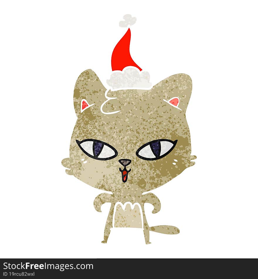 retro cartoon of a cat wearing santa hat