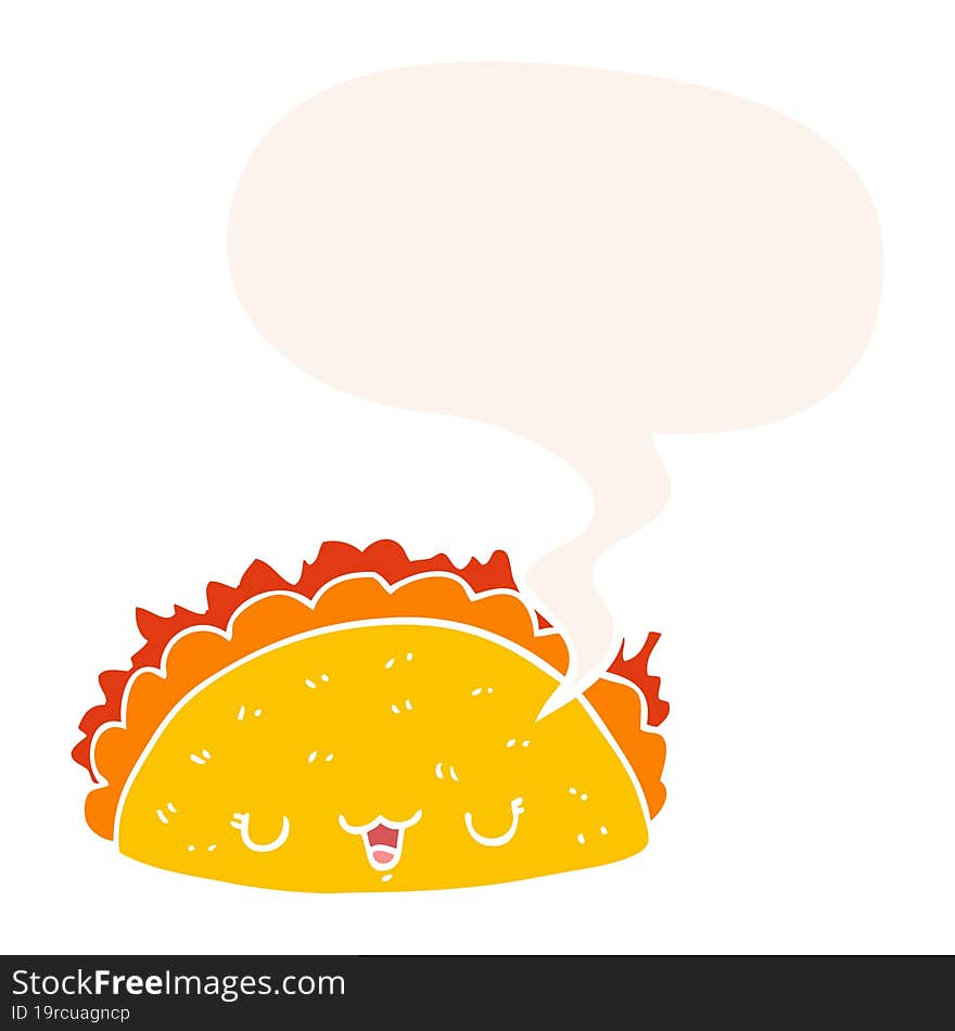 cartoon taco and speech bubble in retro style