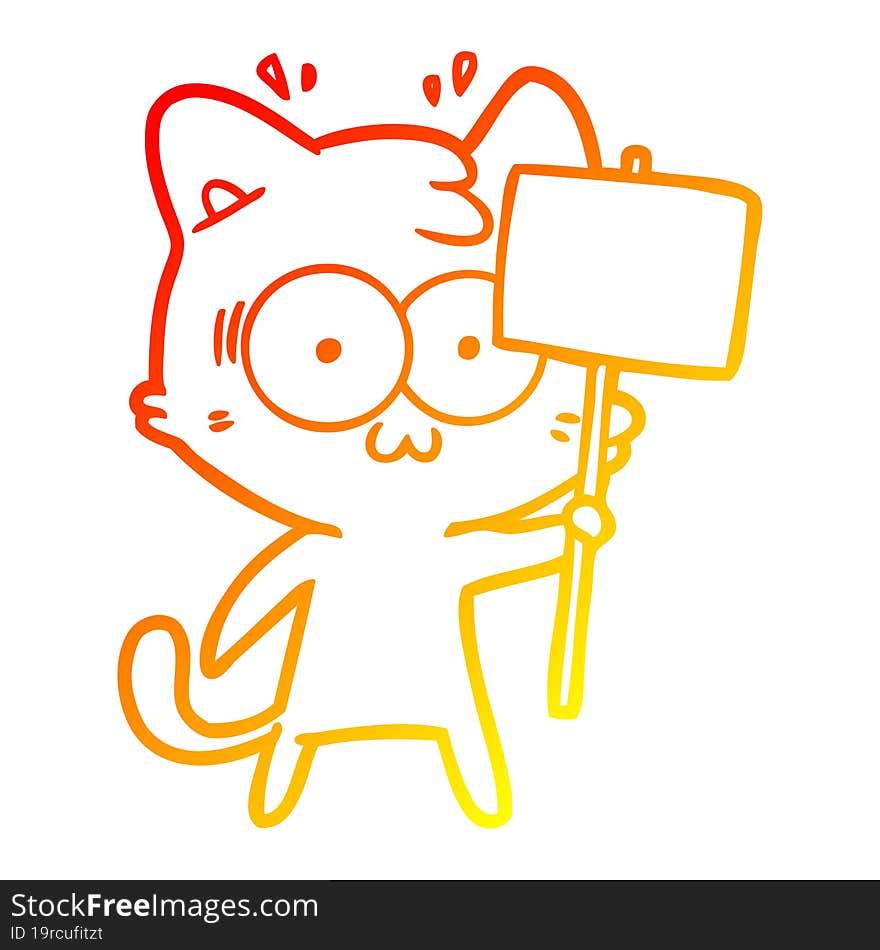 warm gradient line drawing cartoon surprised cat waving sign