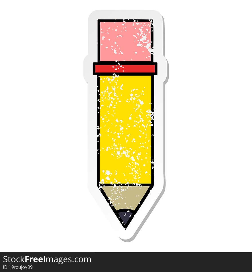 distressed sticker of a cute cartoon of a pencil