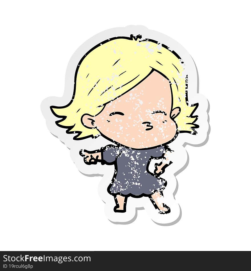 distressed sticker of a cartoon woman pointing