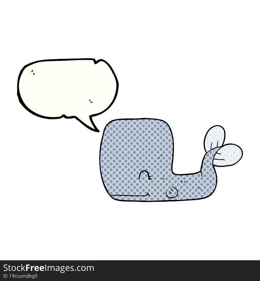 freehand drawn comic book speech bubble cartoon happy whale