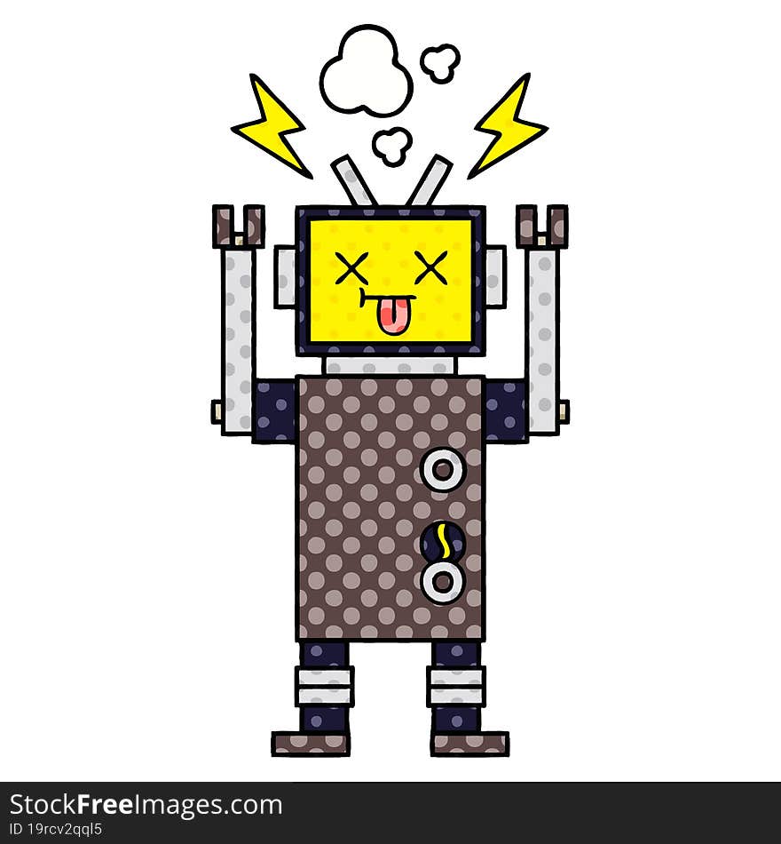 comic book style cartoon malfunctioning robot