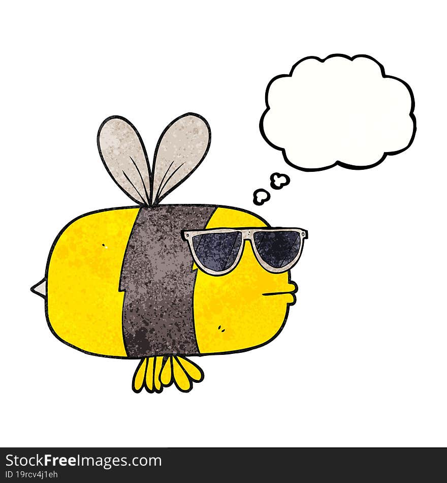 Thought Bubble Textured Cartoon Bee Wearing Sunglasses