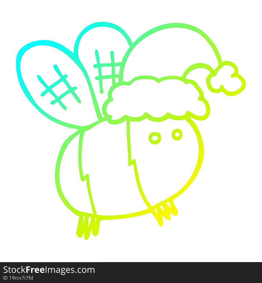 cold gradient line drawing cute cartoon bee wearing christmas hat