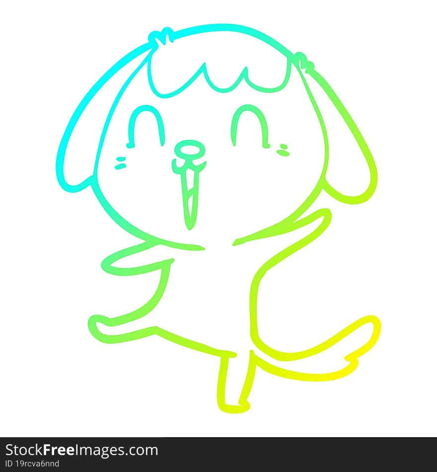 cold gradient line drawing of a happy cartoon dog