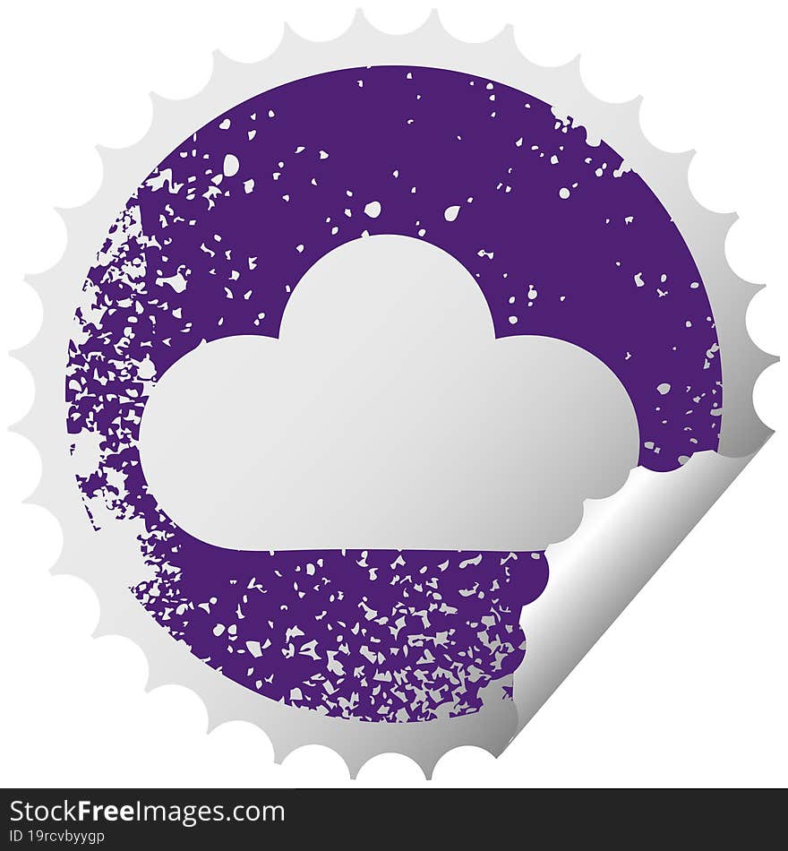 distressed circular peeling sticker symbol white cloud