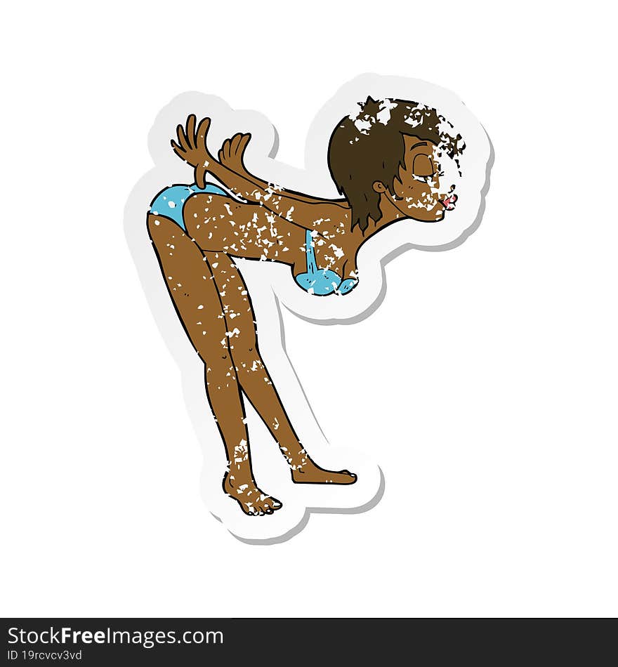 retro distressed sticker of a cartoon pin up girl in bikini