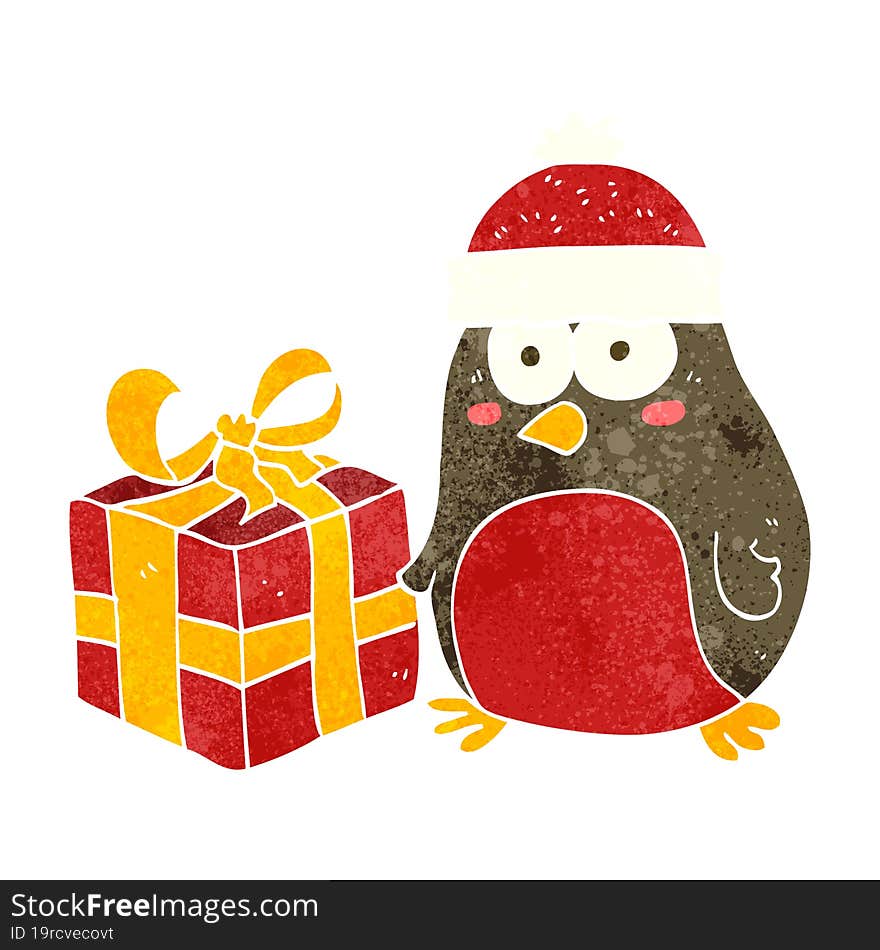 retro cartoon christmas robin