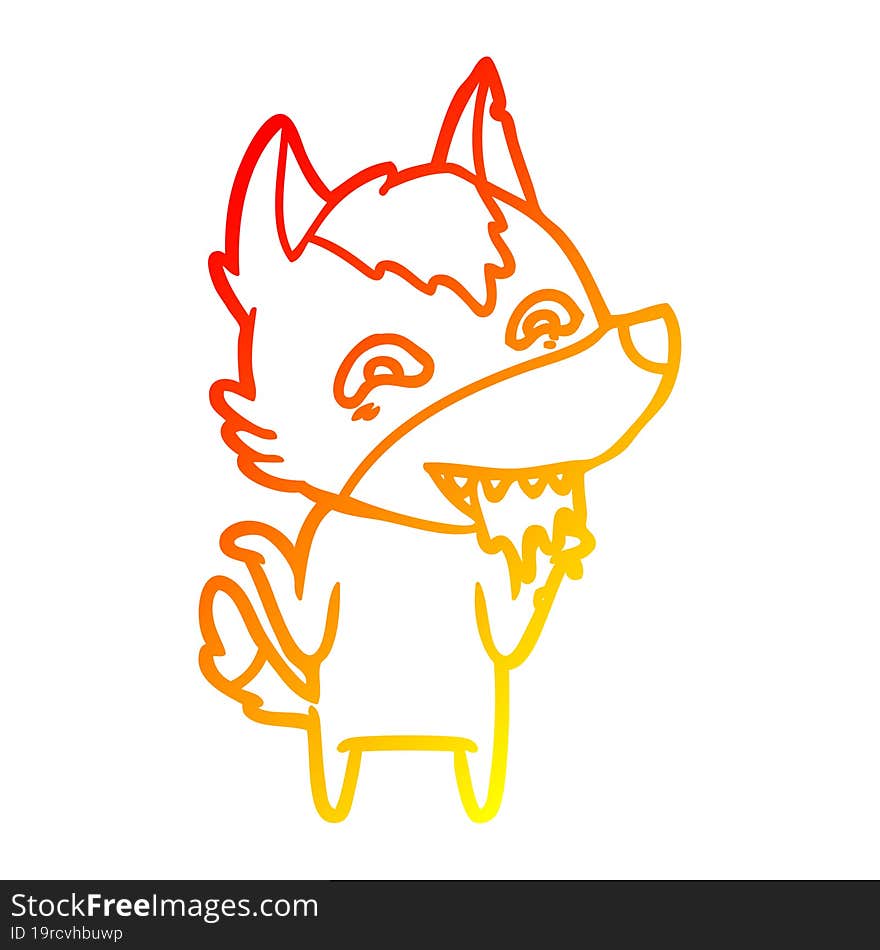 Warm Gradient Line Drawing Cartoon Hungry Wolf