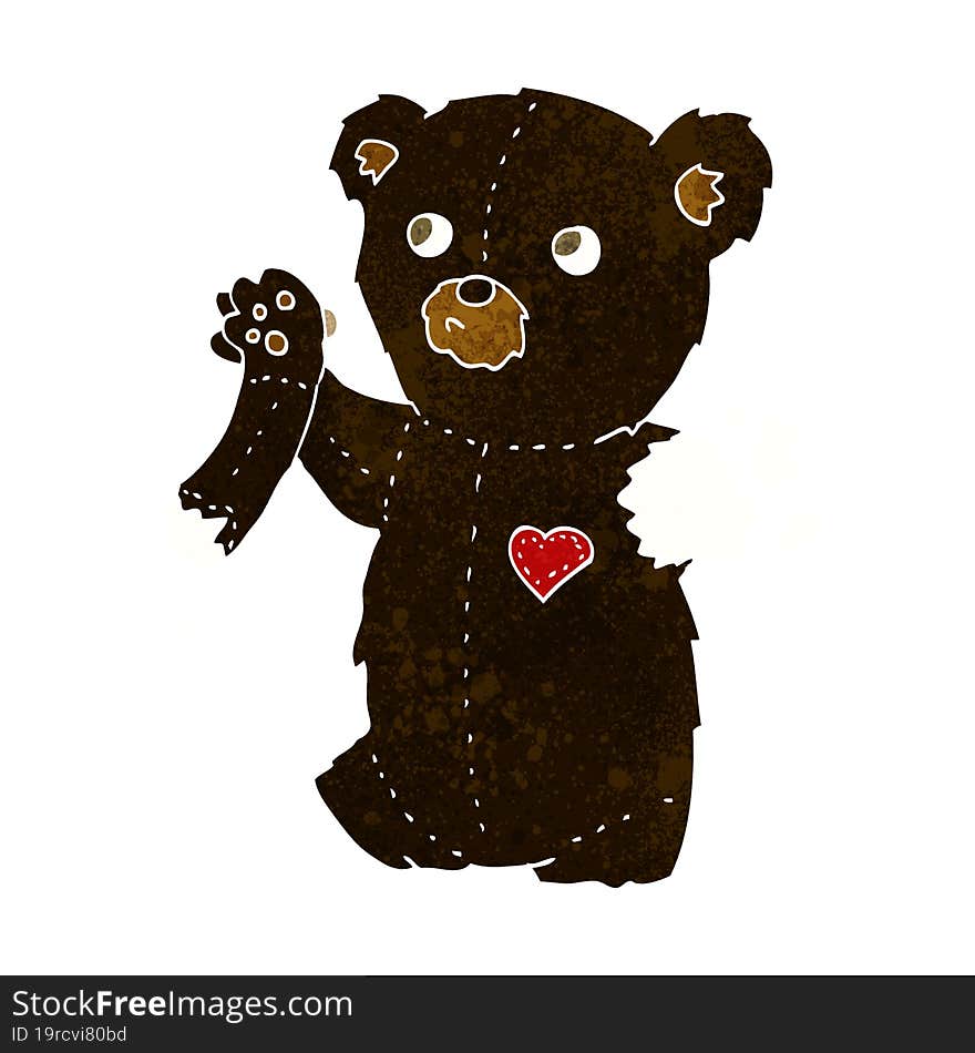 cartoon teddy black bear with torn arm