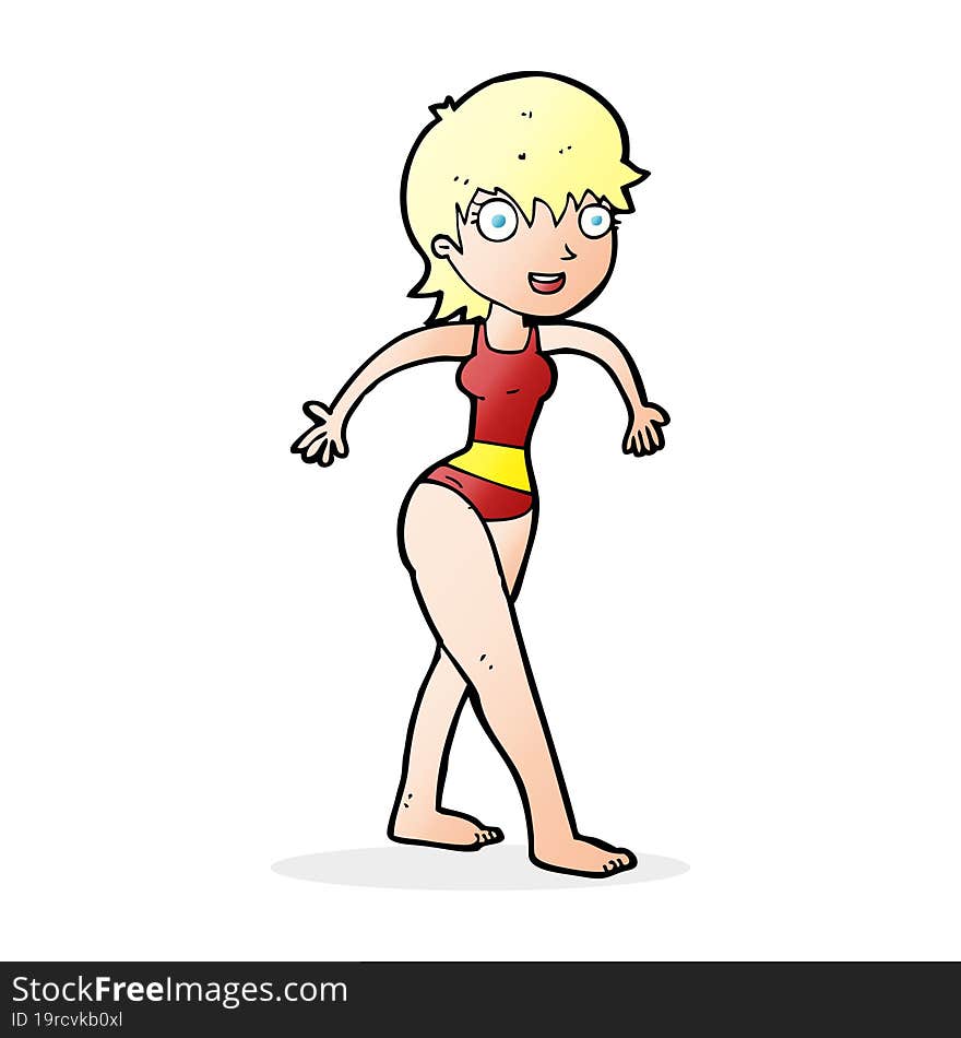 cartoon happy woman in swimming costume