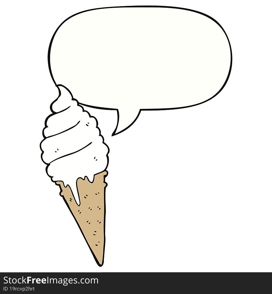 cartoon ice cream with speech bubble. cartoon ice cream with speech bubble