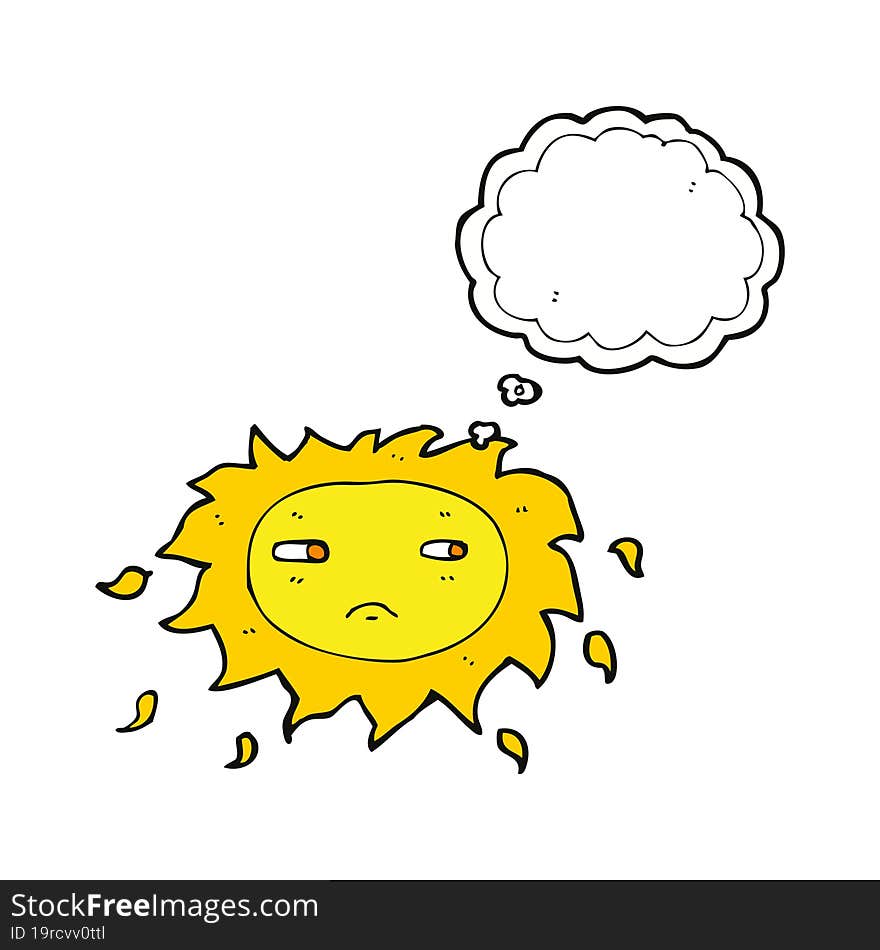 cartoon sad sun with thought bubble