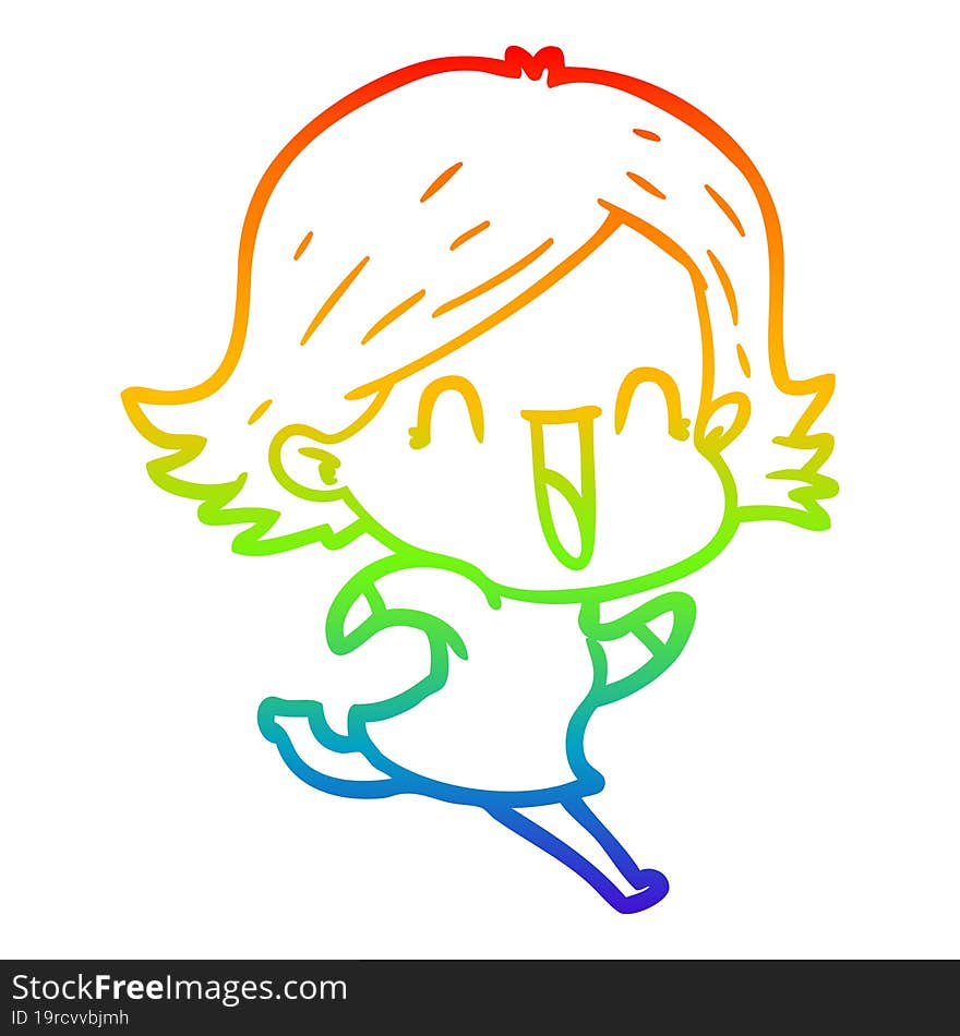 rainbow gradient line drawing of a cartoon happy woman