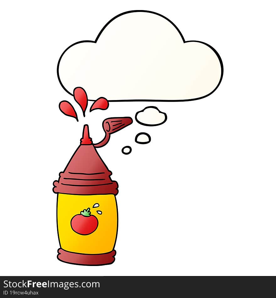 cartoon ketchup bottle and thought bubble in smooth gradient style