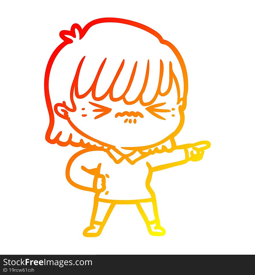 warm gradient line drawing annoyed cartoon girl pointing