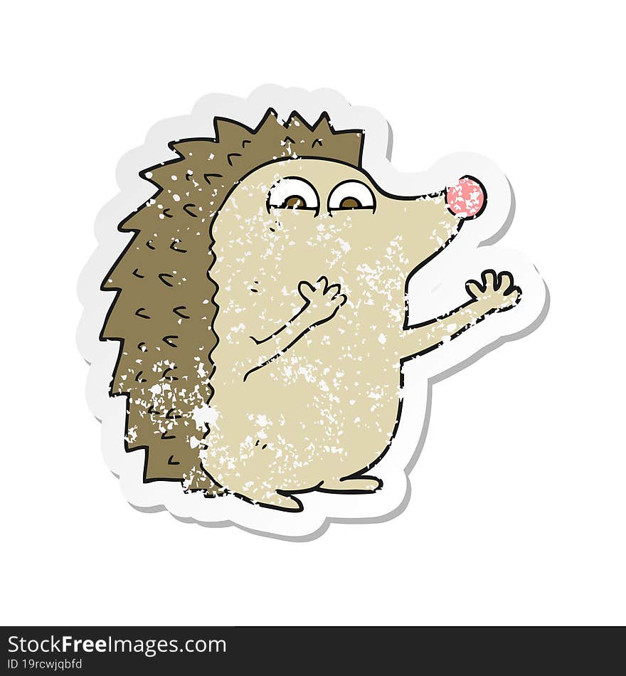 retro distressed sticker of a cartoon cute hedgehog