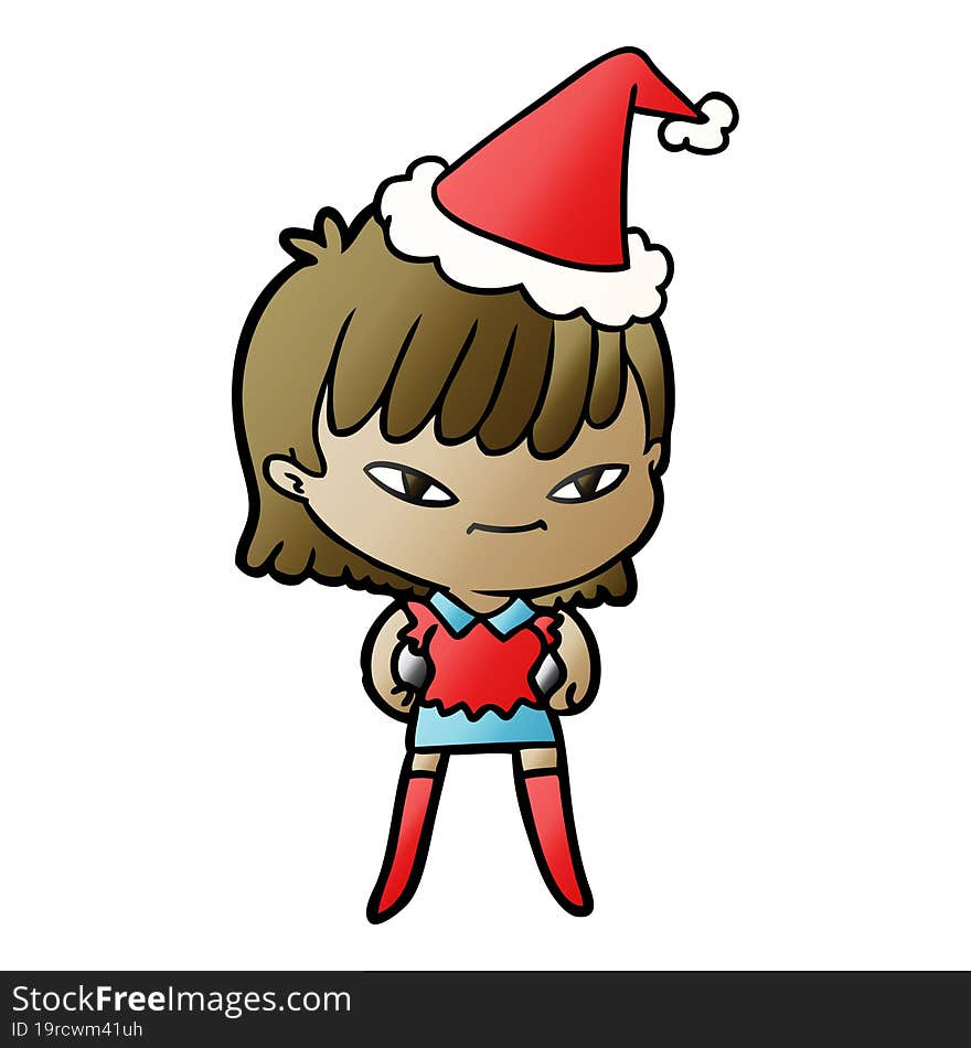 gradient cartoon of a woman wearing santa hat