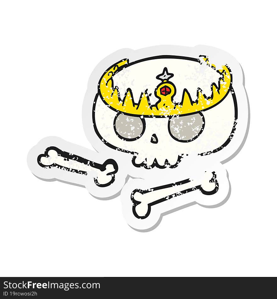 retro distressed sticker of a cartoon skull wearing tiara