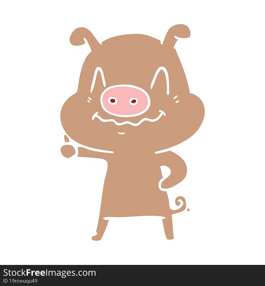 nervous flat color style cartoon pig