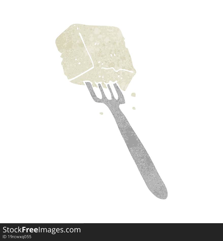 retro cartoon tofu on fork