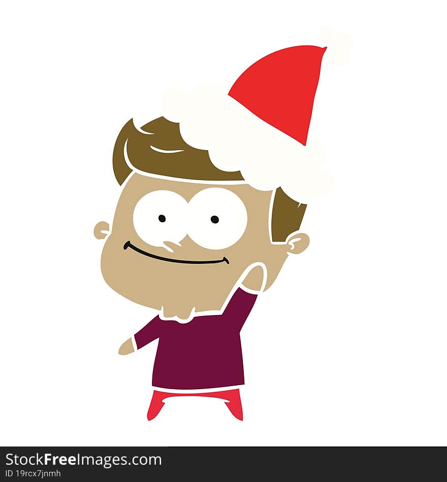 flat color illustration of a happy man wearing santa hat