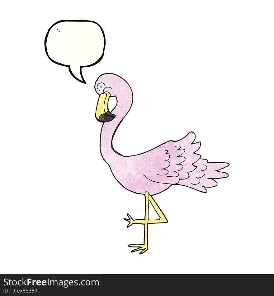 speech bubble textured cartoon flamingo