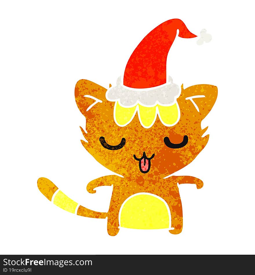 hand drawn christmas retro cartoon of kawaii cat