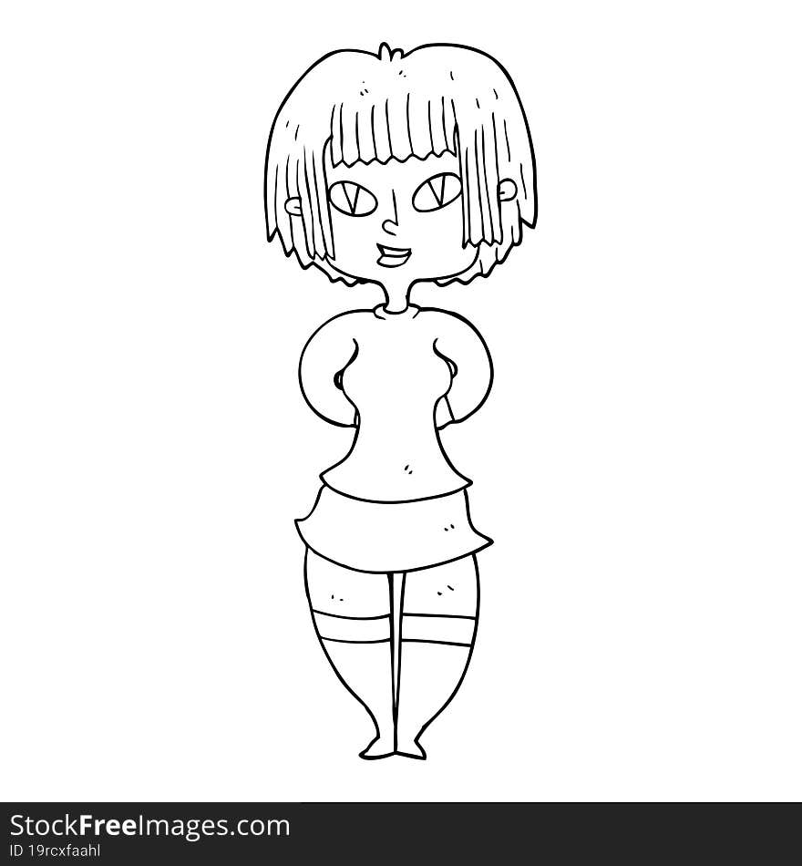 black and white cartoon happy woman