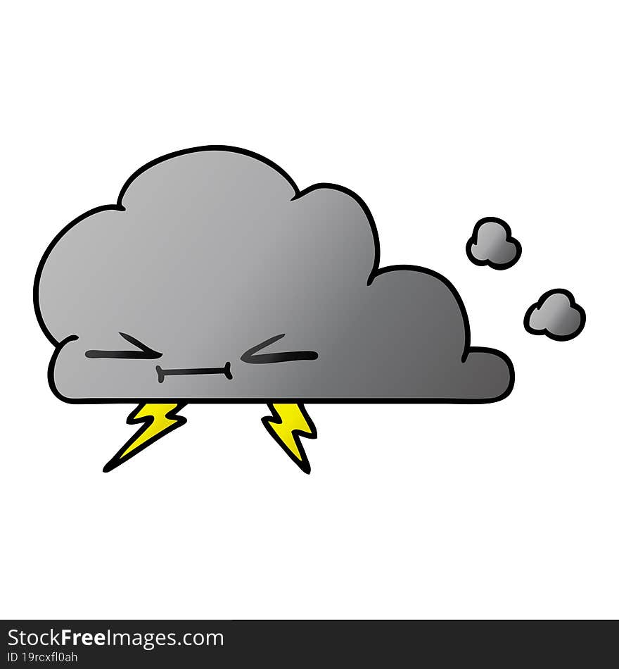 gradient cartoon of a grumpy lightening cloud