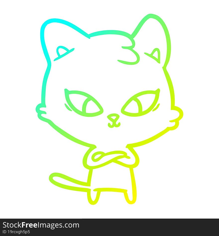 cold gradient line drawing of a cute cartoon cat